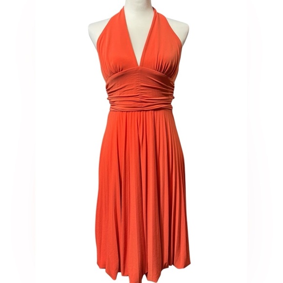 Old Hollywood Marilyn Monroe Bubble Skirt Dress  Vintage CACHE Orange Coral Sz 2 - Picture 5 of 14